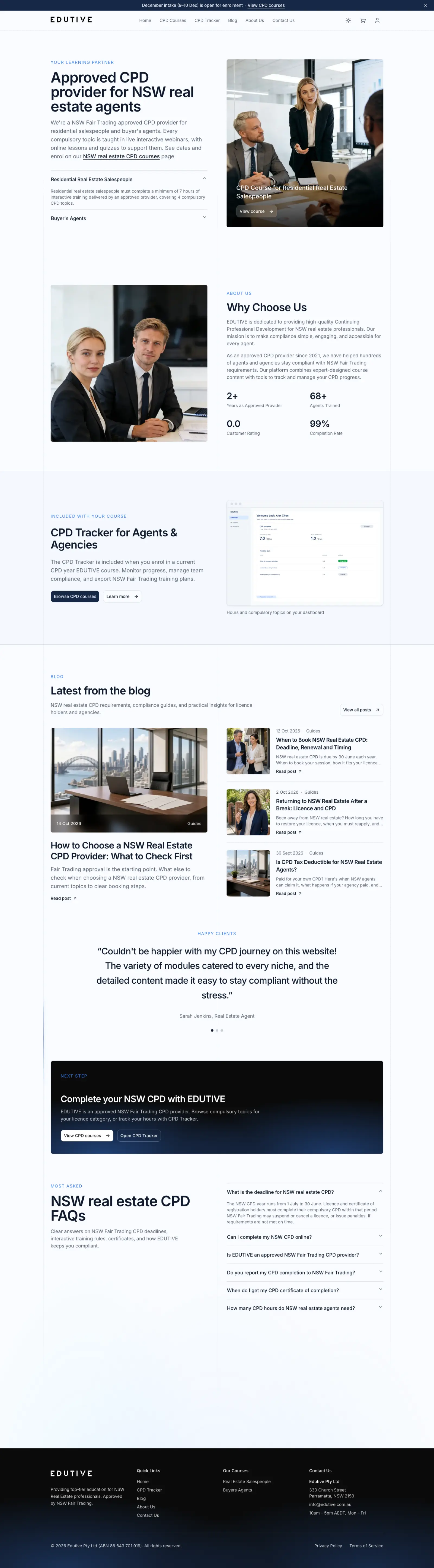 Full-page capture of the Edutive website